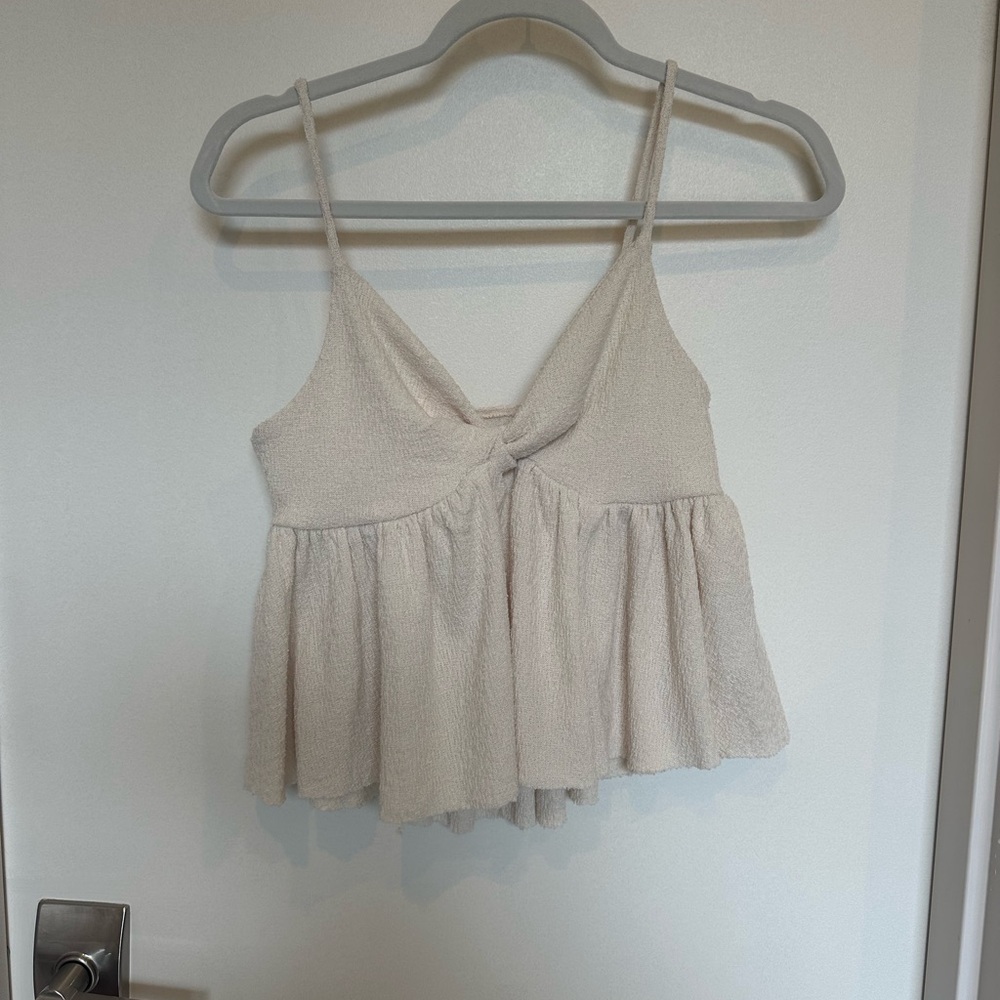 Urban Outfitters Cream Textured Peplum Cami